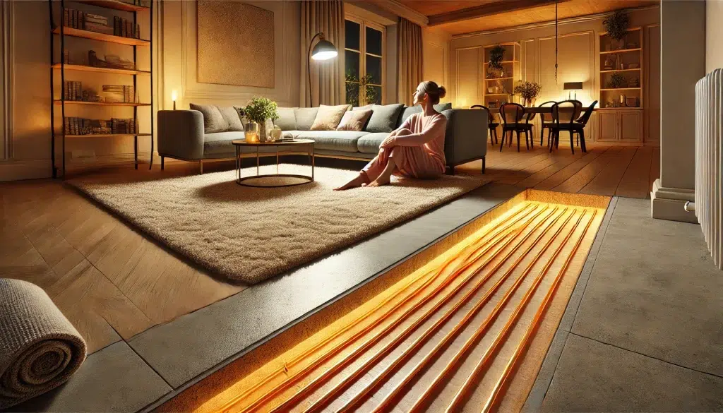 חימום תת רצפתי בסלון חימום תת רצפתי בסלון