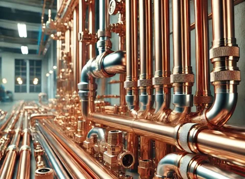 בתמונה רואים צנרת נחושת שמיועדת לקירור וחימום מים